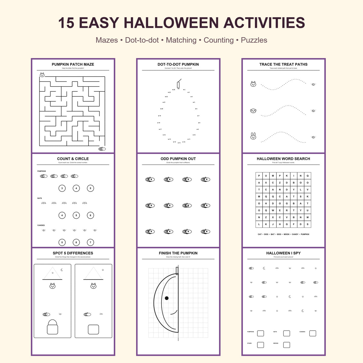 Cozy Spooky Pets Halloween Activity Book – 30 Printable Pages