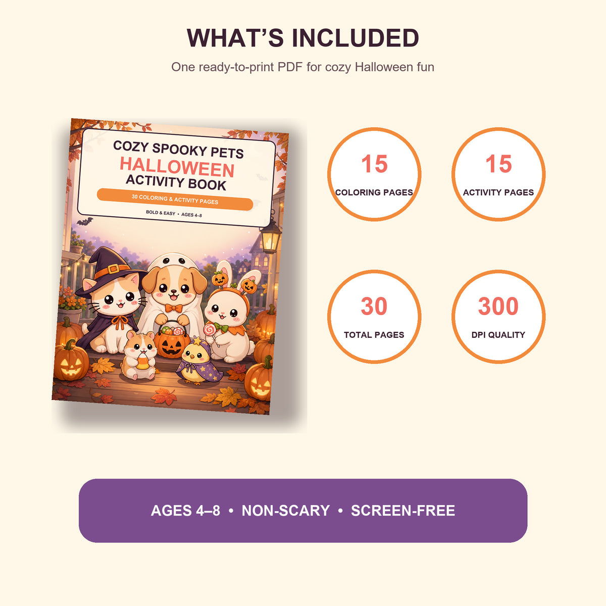 Cozy Spooky Pets Halloween Activity Book – 30 Printable Pages