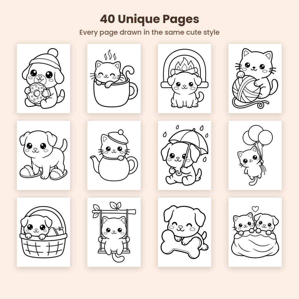 Cozy Cats & Dogs — 40 Bold & Easy Printable Coloring Pages