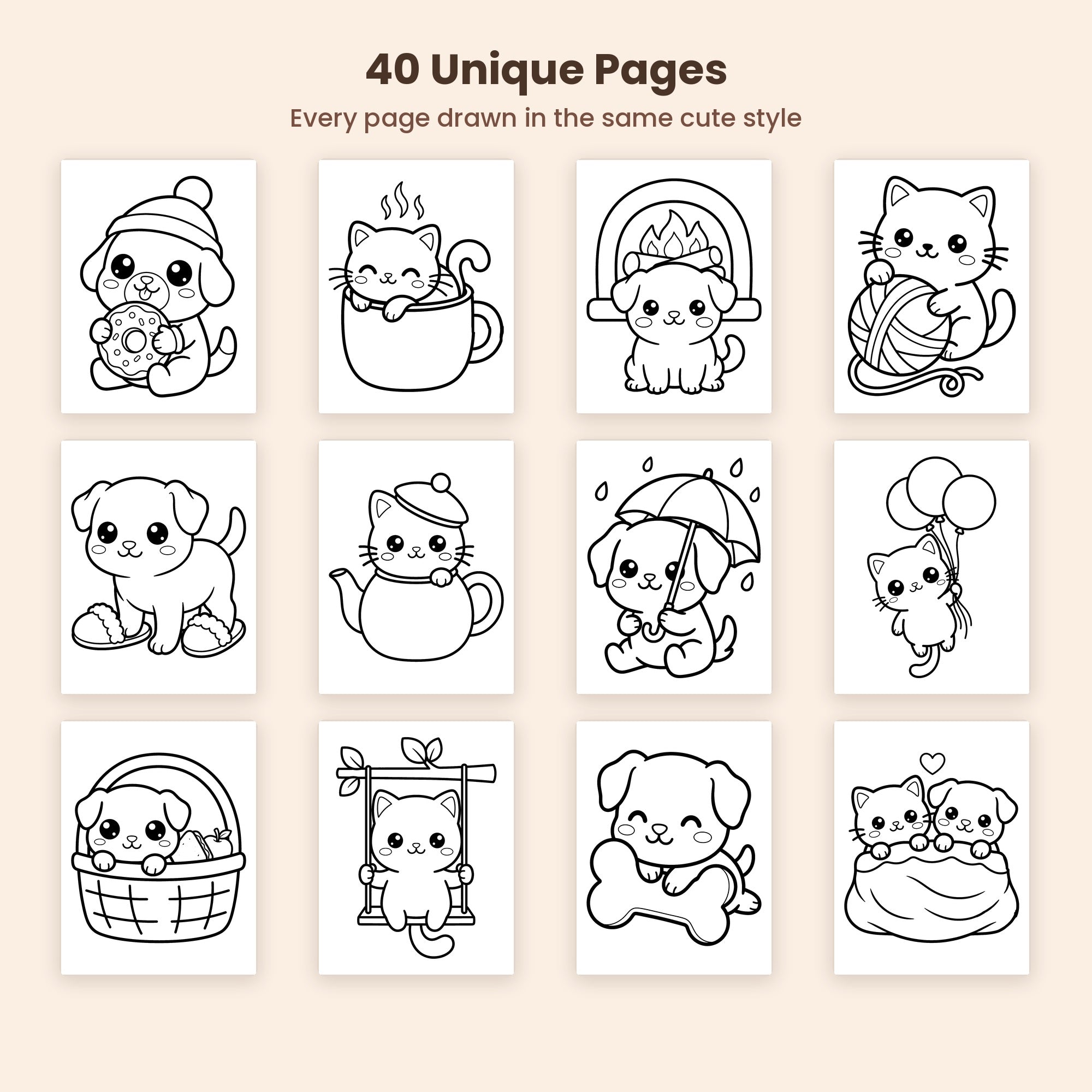 Cozy Cats & Dogs — 40 Bold & Easy Printable Coloring Pages