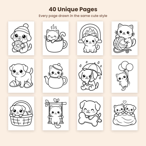 Cozy Cats & Dogs — 40 Bold & Easy Printable Coloring Pages