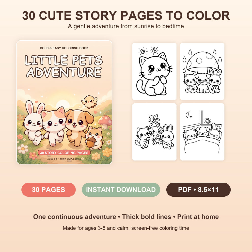 Little Pets Adventure — 30 Bold & Easy Printable Coloring Pages