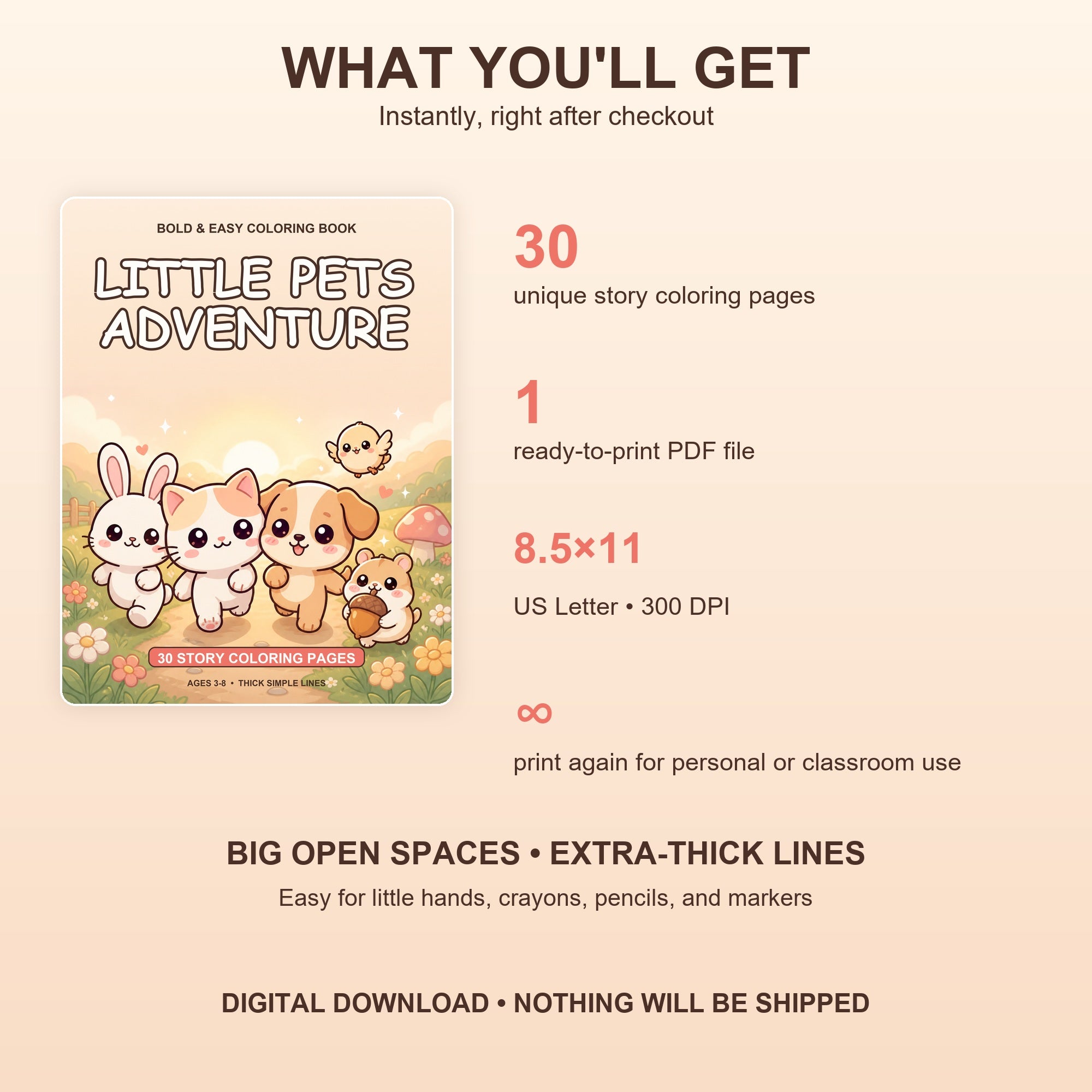 Little Pets Adventure — 30 Bold & Easy Printable Coloring Pages