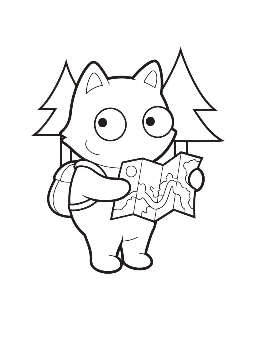 Sample page: fox with a backpack and treasure map