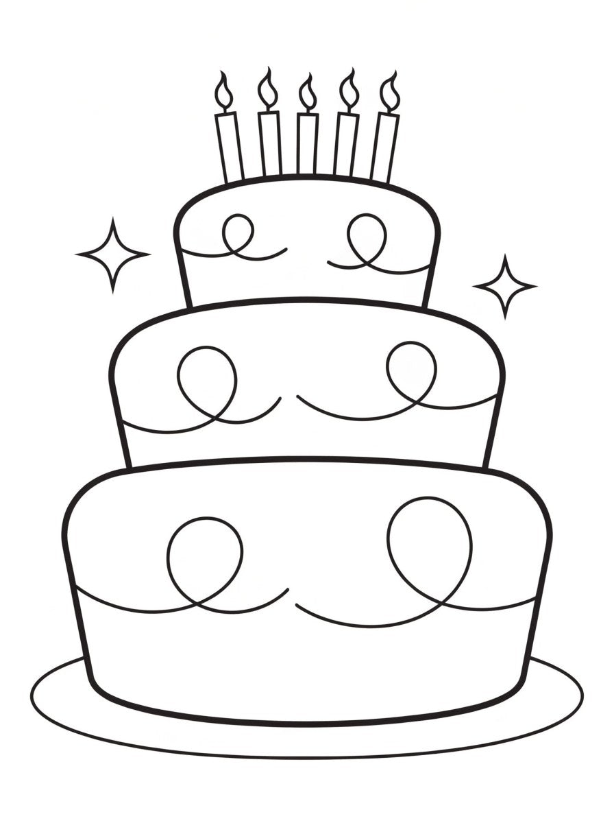 Sample page: three-tier birthday cake with candles