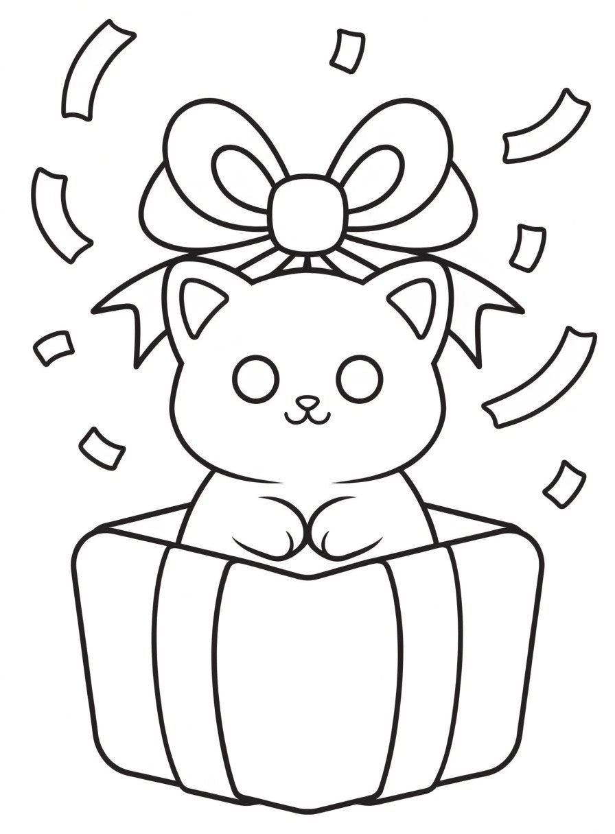 Sample page: kitten in a gift box with a big bow