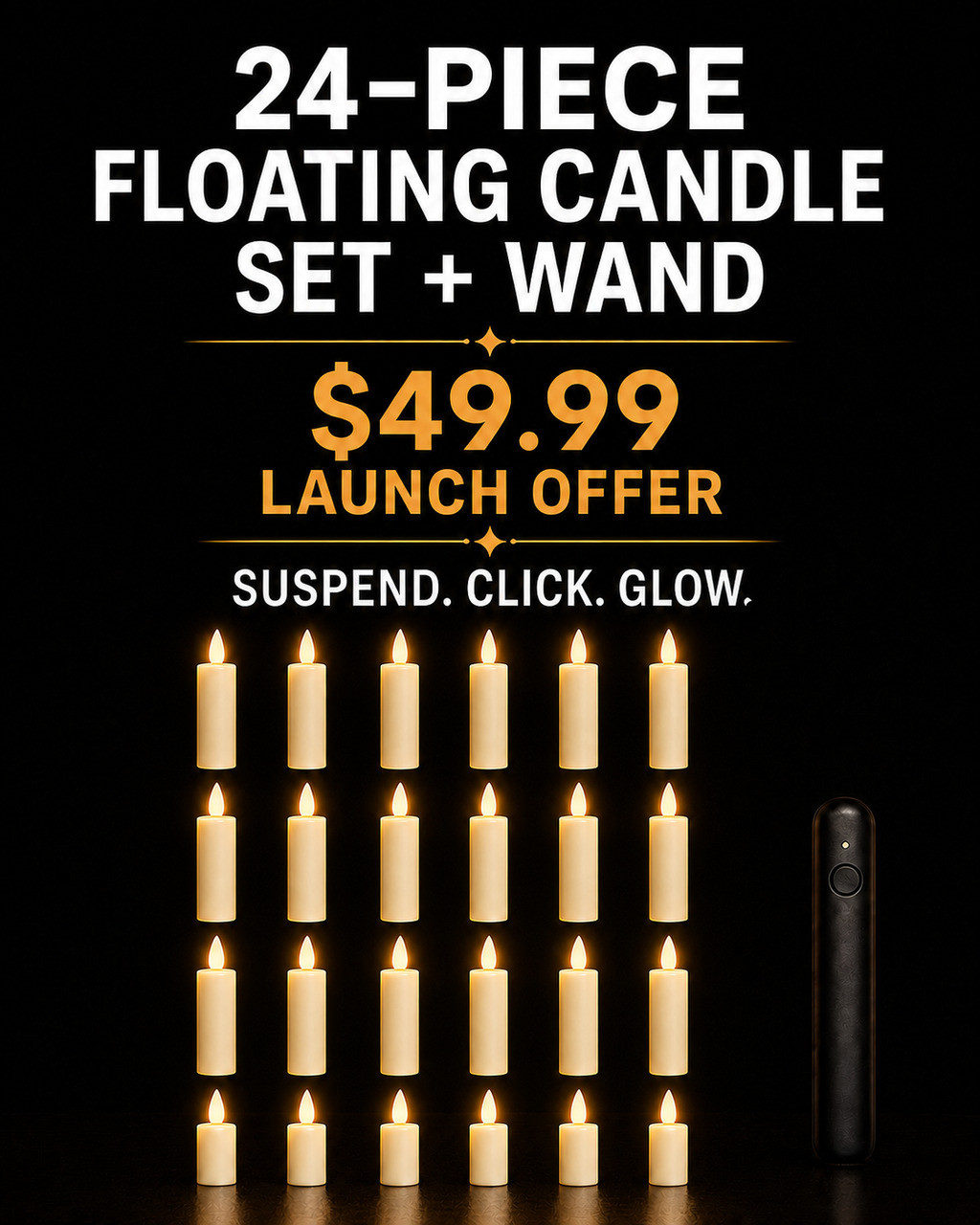 Floating Magic Candles + Wand — 24-Piece Set